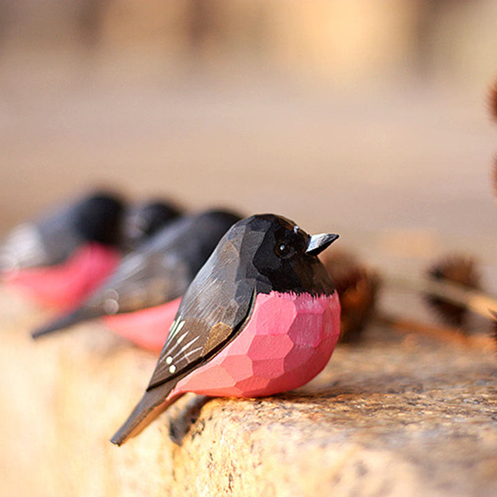 Wooden Bird Figurine Pink robin Statue Animal Ornament Handmade Simulation