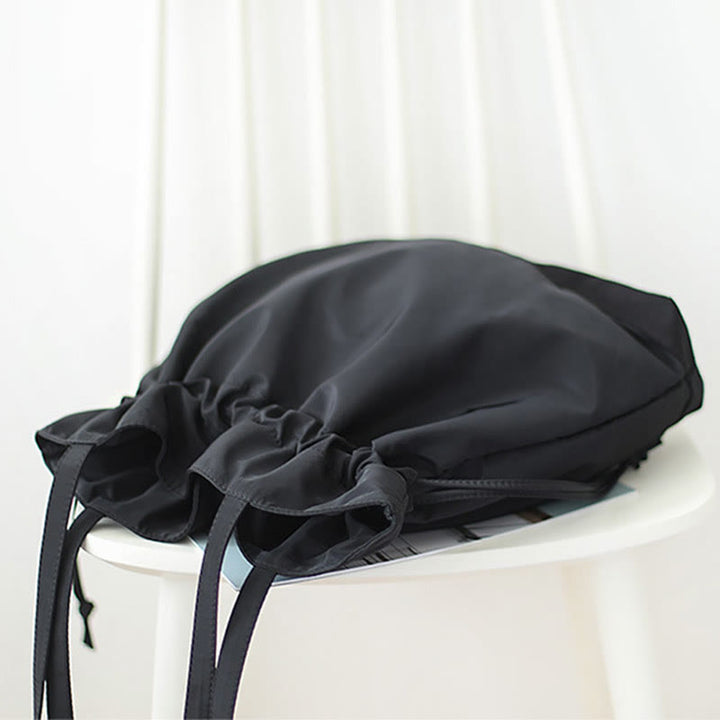 Minimalist Drawstring Shoulder Bag For Women Plain Color Nylon Purse