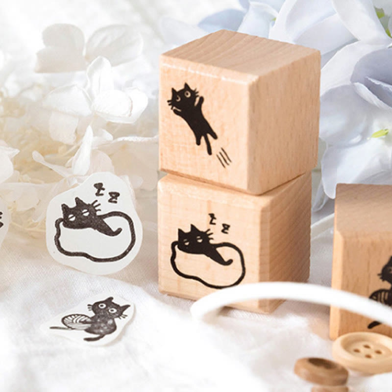 Mini Cute Cat Rubber Stamp 6 Styles Options Wood Rubber Stamps